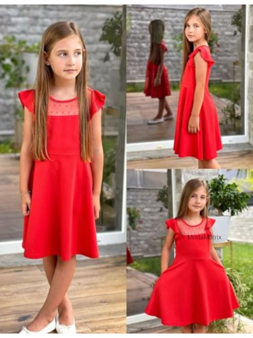 Girls Formal Party Wedding Dress Ruffle Sleeve A-Line Mesh with Pockets - Picture 5 of 6